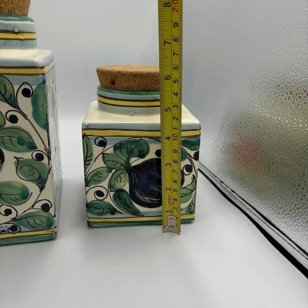 Leoncini‎ Italy Hand Painted Ceramic Canister Set San Gimignano Fruit Cork Lid
